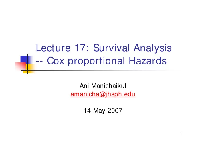 lecture 17 survival analysis cox proportional hazards