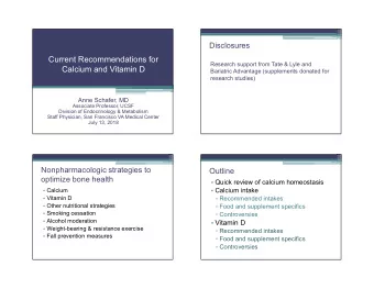 Current Recommendations for  Research support from Tate &amp; Lyle and  Calcium and Vitamin D