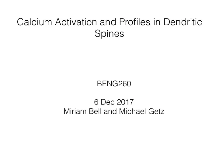 calcium activation and profiles in dendritic spines