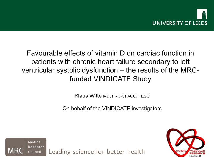 favourable effects of vitamin d on cardiac function in