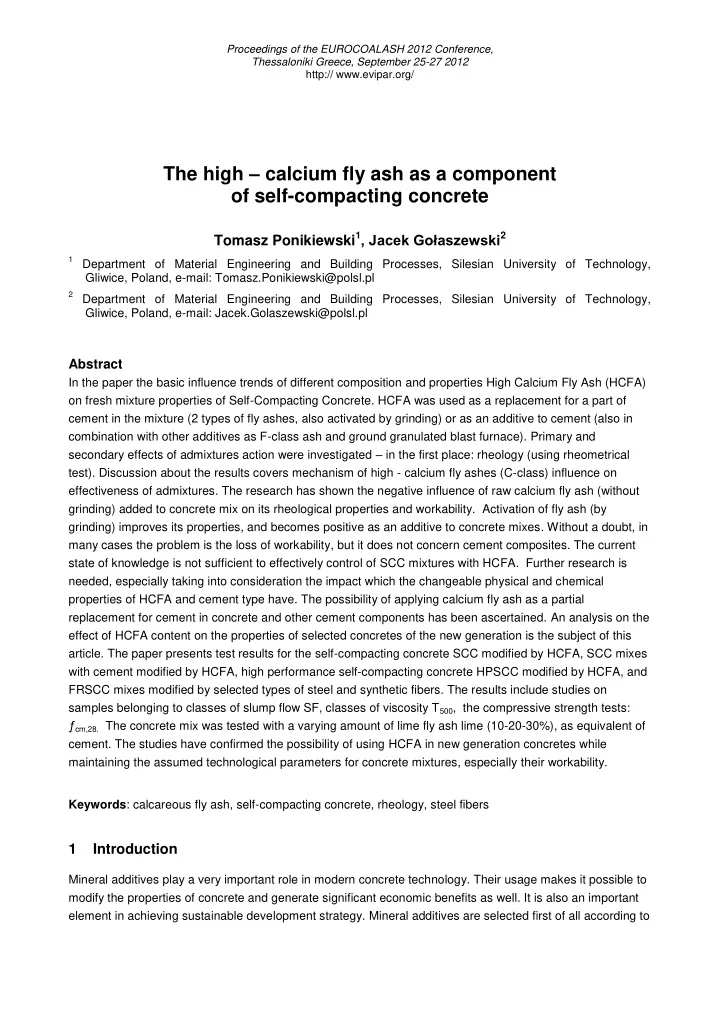 the high calcium fly ash as a component of self