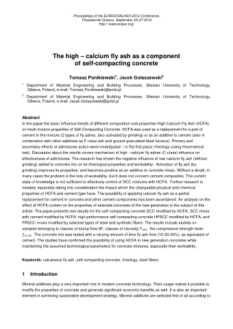 The high  calcium fly ash as a component  of self-compacting concrete Tomasz Ponikiewski 1 ,