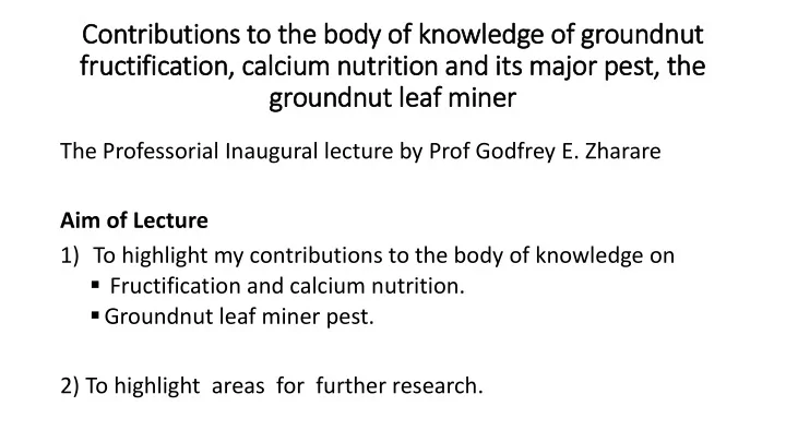contributions to t the b body o of k knowledge o of g