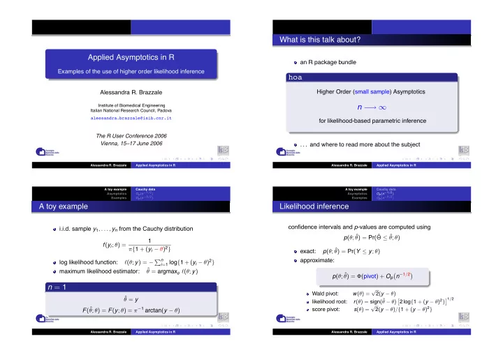 what is this talk about applied asymptotics in r