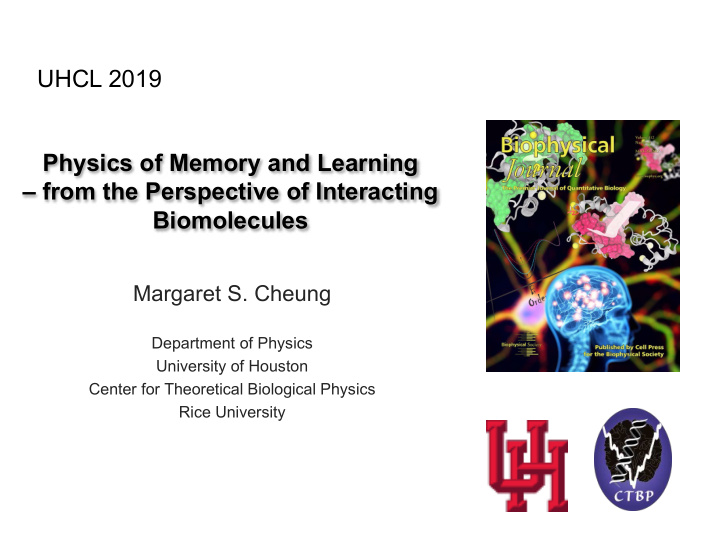 uhcl 2019 physics of memory and learning from the