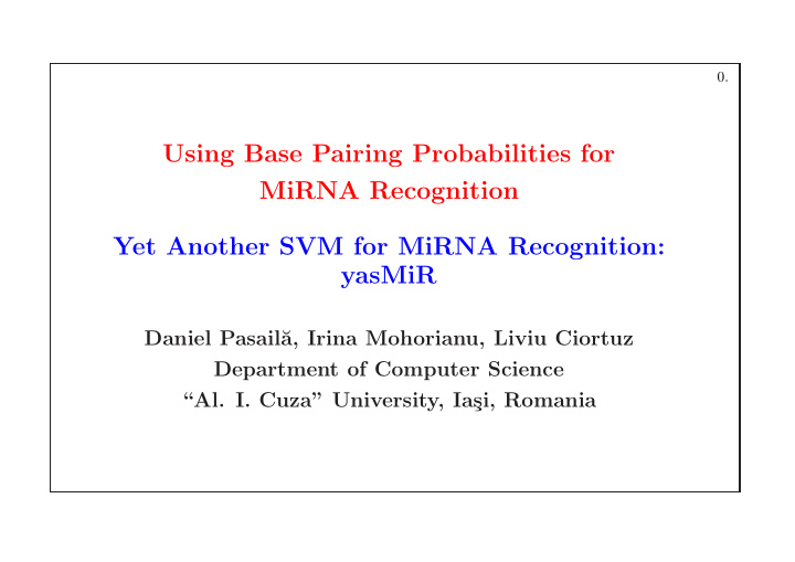using base pairing probabilities for mirna recognition