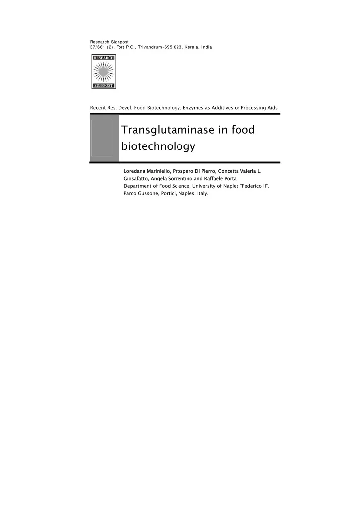 transglutaminase in food biotechnology lored lo redana m