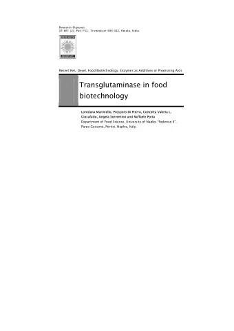 Transglutaminase in food  biotechnology  Lored  Lo  redana M  Marin  riniello  llo, P  Prospero  ro
