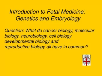 Introduction to Fetal Medicine:  Genetics and Embryology  Question: What do cancer biology,