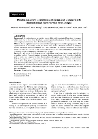 Developing a New Dental Implant Design and Comparing its  Biomechanical Features with Four Designs