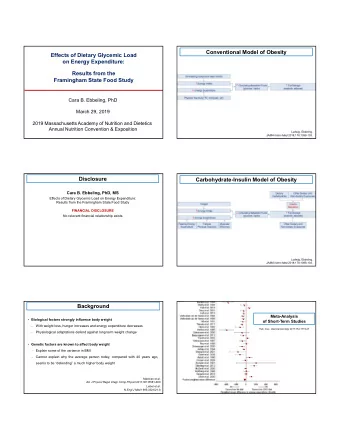 Conventional Model of Obesity  Effects of Dietary Glycemic Load  on Energy Expenditure:  Results