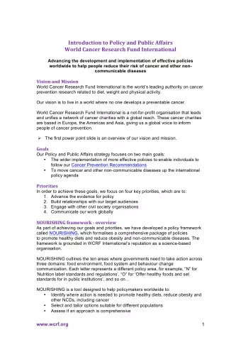 Introduction to Policy and Public Affairs  World Cancer Research Fund International  Advancing the