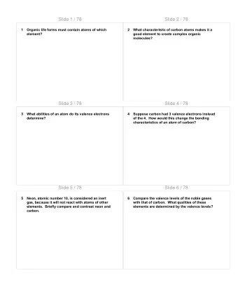 Slide 1 / 78  Slide 2 / 78  1  Organic life forms must contain atoms of which  2  What