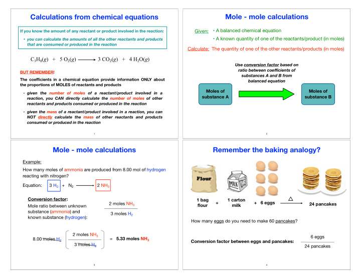 mole mole calculations calculations from chemical