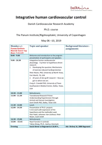 Integrative human cardiovascular control  Danish Cardiovascular Research Academy  Ph.D. course  The