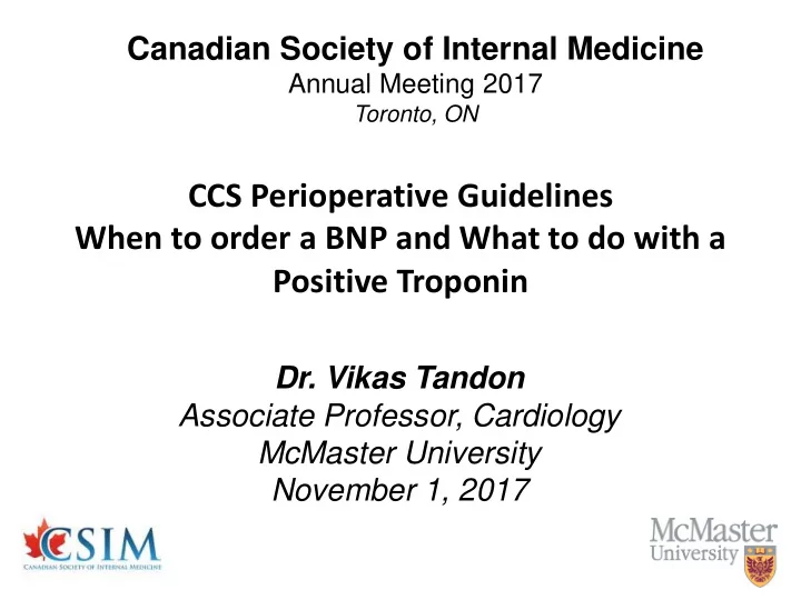 ccs perioperative guidelines when to order a bnp and what