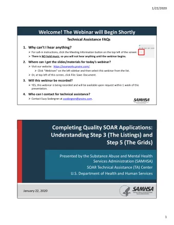 Completing Quality SOAR Applications:  Understanding Step 3 (The Listings) and  Step 5 (The Grids)