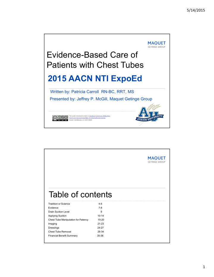 evidence based care of patients with chest tubes 2015