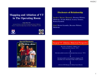 Mapping and Ablation of VT  Speakers Bureau / Honoraria: Biosense-Webster,  in The Operating