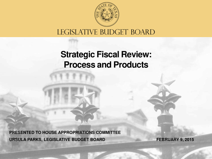 strategic fiscal review process and products