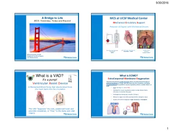 What is a VAD?  What is ECMO?  Its a pump!  ExtraCorporeal Membrane Oxygenation  A blood pump