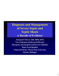 diagnosis and management of severe sepsis and septic shock