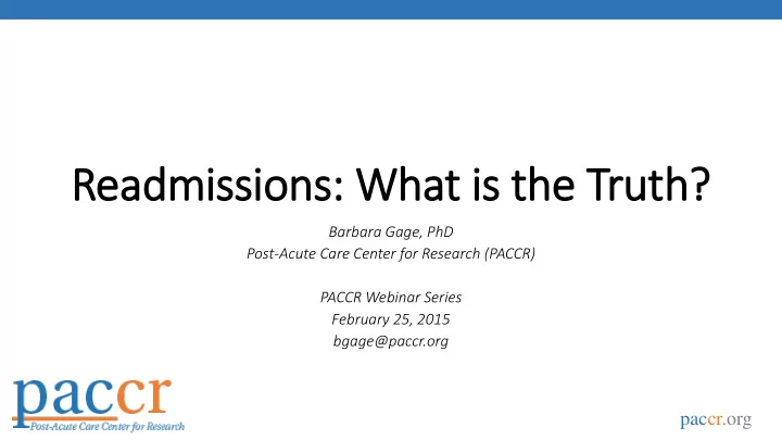 readmissions what is the truth
