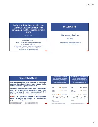 DISCLOSURE Vascular Disease and Related Outcomes: Further Evidence from  ELITE Nothing to disclose