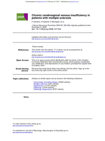 Chronic cerebrospinal venous insufficiency in  patients with multiple sclerosis  P Zamboni, R