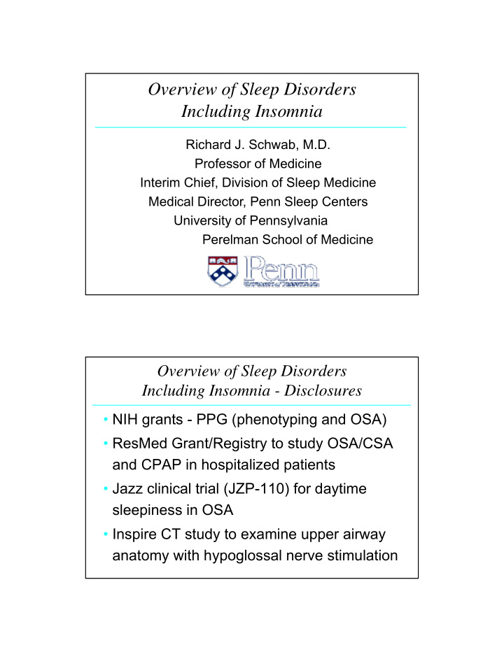 overview of sleep disorders including insomnia