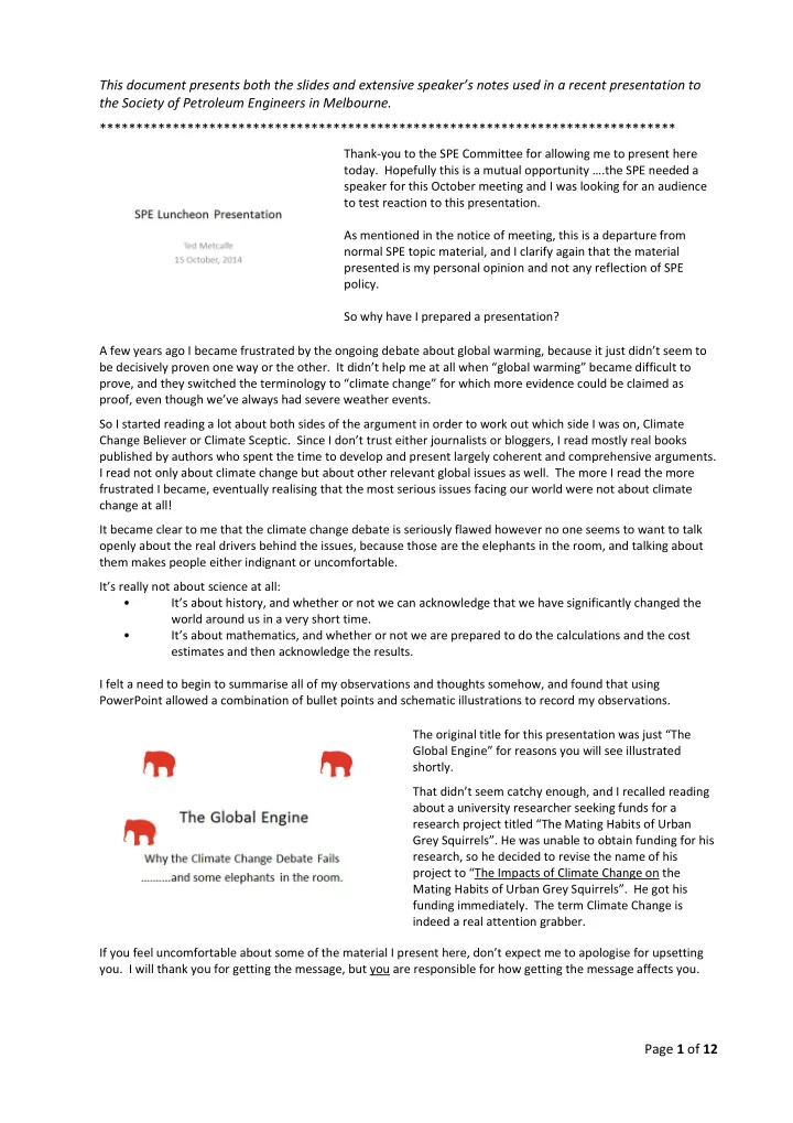 this document presents both the slides and extensive