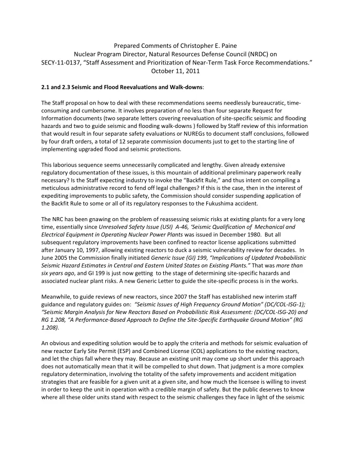 prepared comments of christopher e paine nuclear program