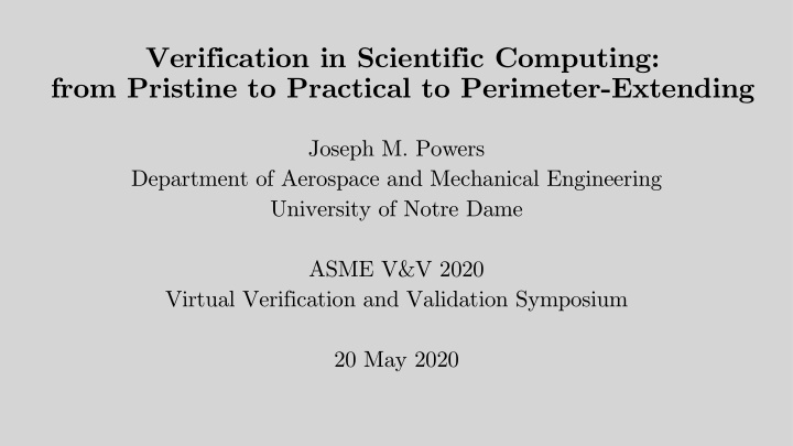 verification in scientific computing from pristine to