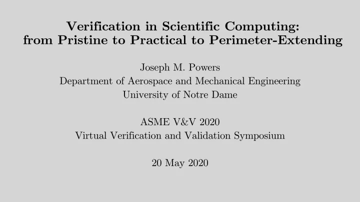 verification in scientific computing from pristine to