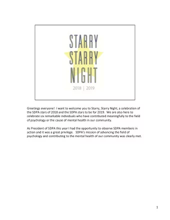 Greetings everyone!  I want to welcome you to Starry, Starry Night, a celebration of  the SDPA