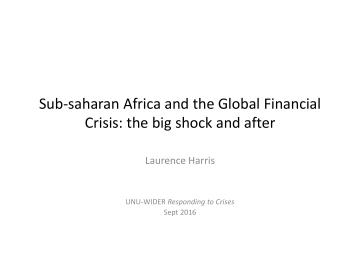 sub saharan africa and the global financial