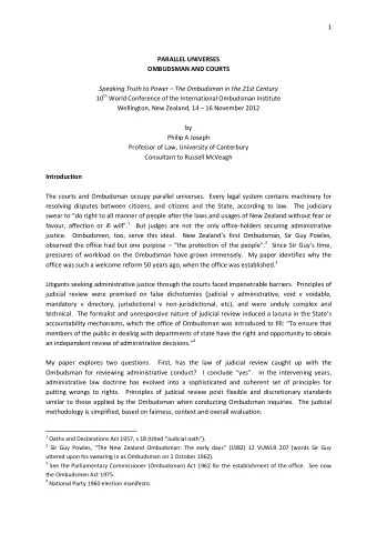 1  PARALLEL UNIVERSES  OMBUDSMAN AND COURTS Speaking Truth to Power  The Ombudsman in the 21st