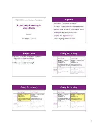 Agenda  CPSC 533C Information Visualization Project Update   Motivation: Exploratory browsing?