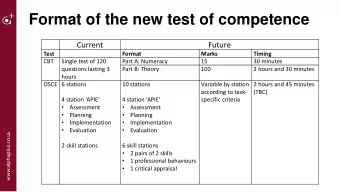 Format of the new test of competence  Current  Future  Test  Format  Marks  Timing  CBT  Single