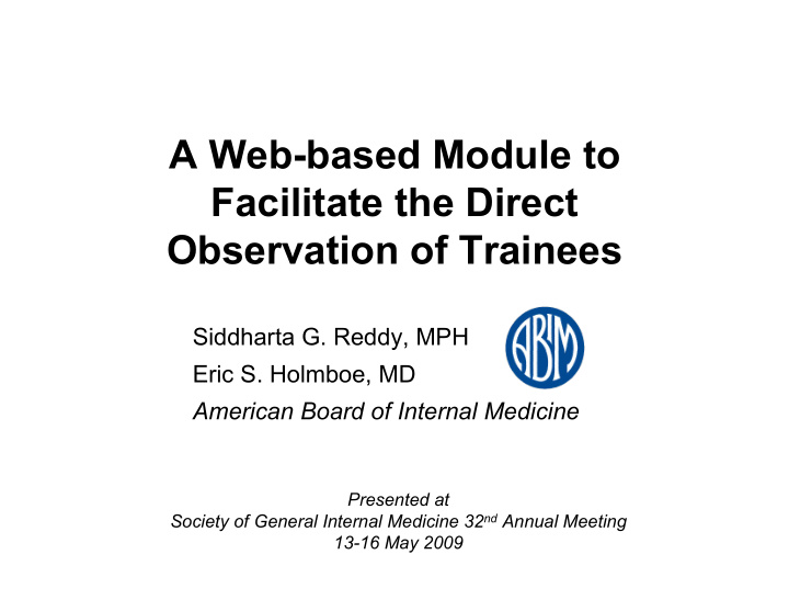 a web based module to facilitate the direct observation