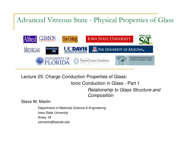 advanced vitreous state physical properties of glass