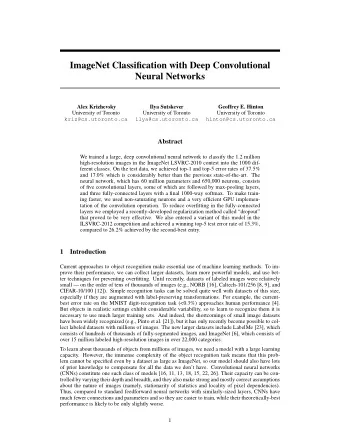 ImageNet Classification with Deep Convolutional  Neural Networks  Alex Krizhevsky  Ilya Sutskever