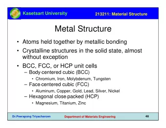 Metal Structure   Atoms held together by metallic bonding   Crystalline structures in the