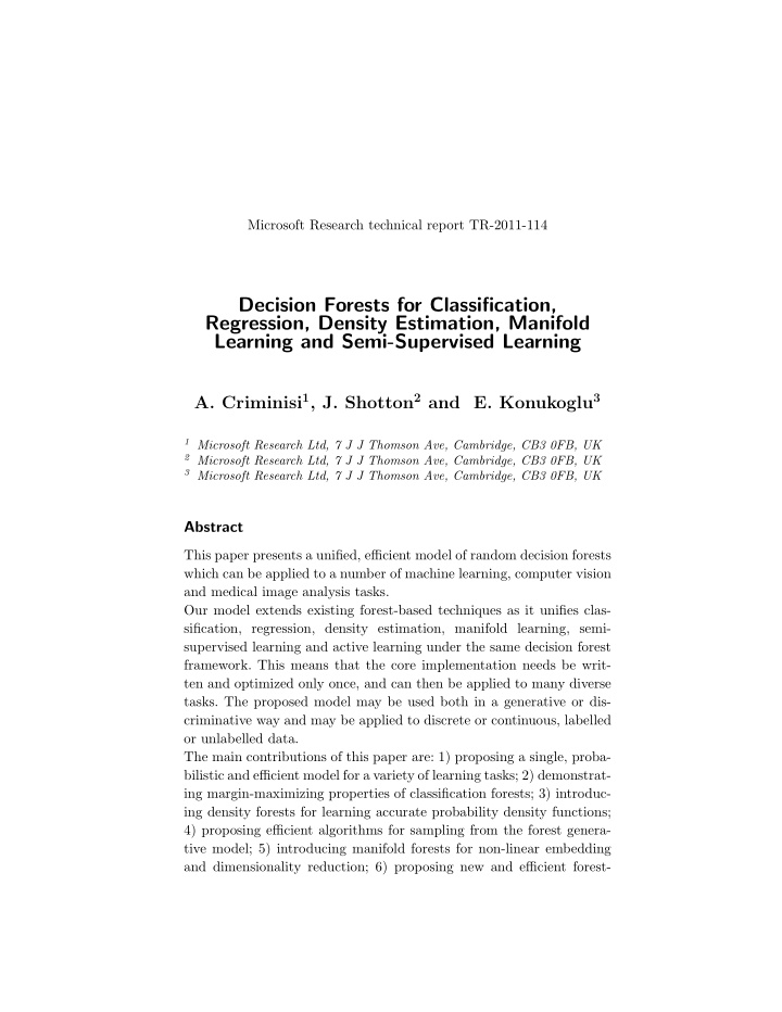 decision forests for classification regression density