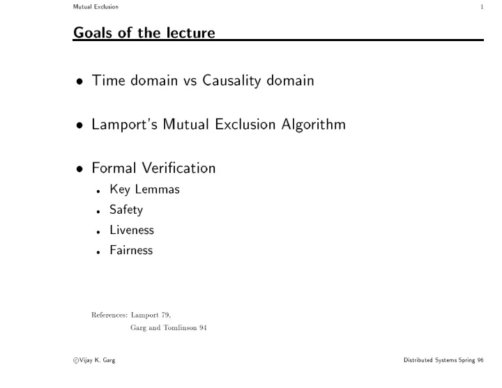 mutual exclusion 1 goals of the lecture time domain vs