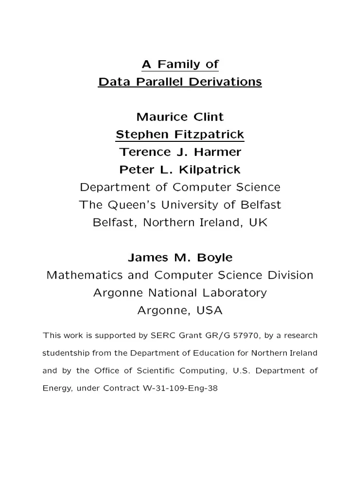 a f amily of data p a rallel derivations maurice clint