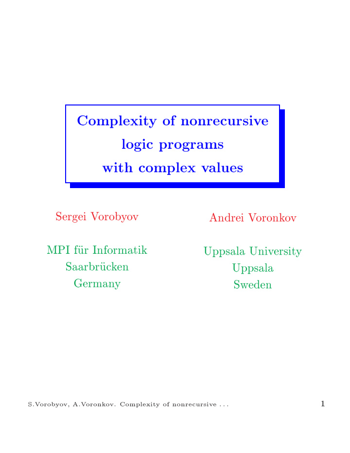 complexit y of nonrecursiv e logic programs with complex