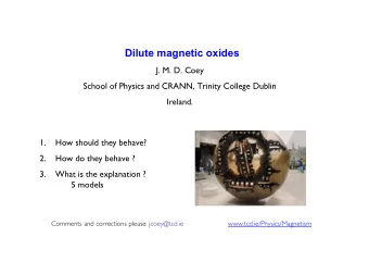 Dilute magnetic oxides  J. M. D. Coey  School of Physics and CRANN, Trinity College Dublin