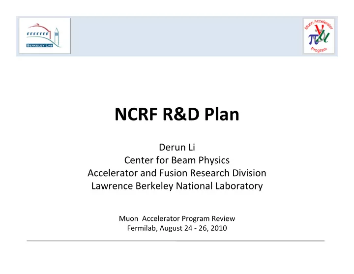 ncrf r d plan