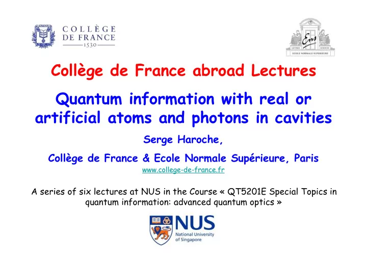 coll ge de france abroad lectures quantum information
